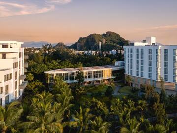 a building with trees around it