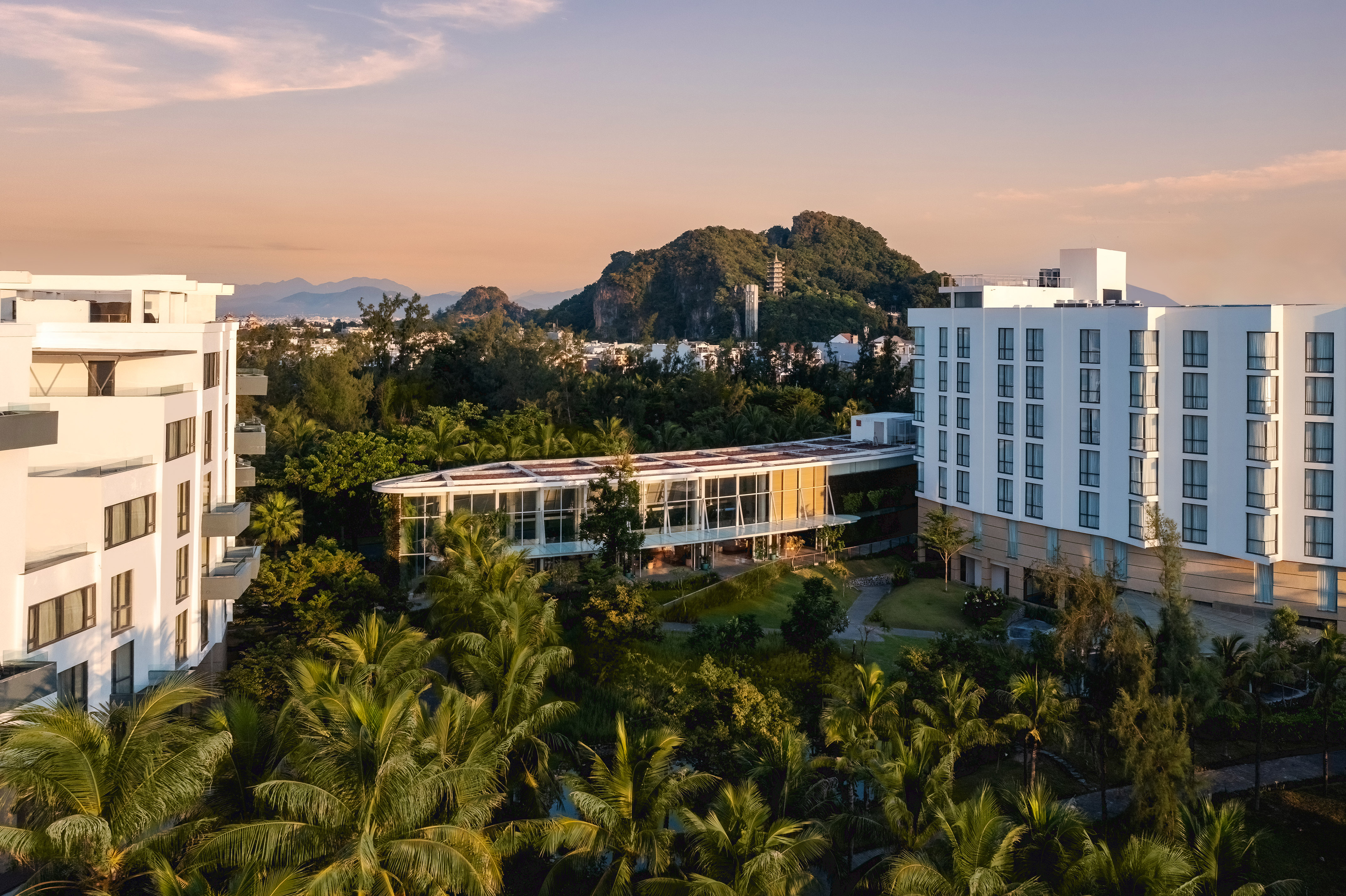 a building with trees around it