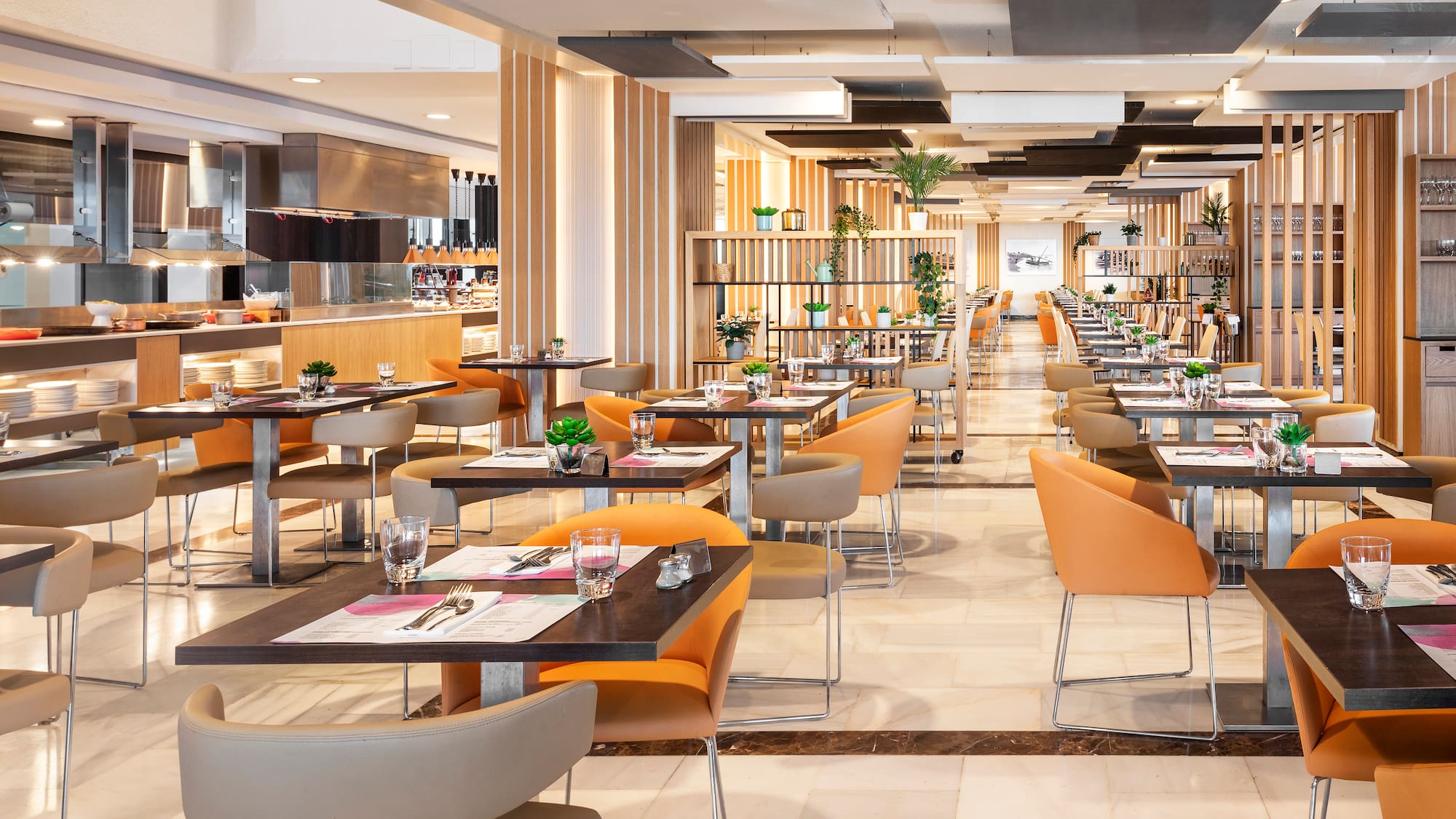 a restaurant with tables and chairs