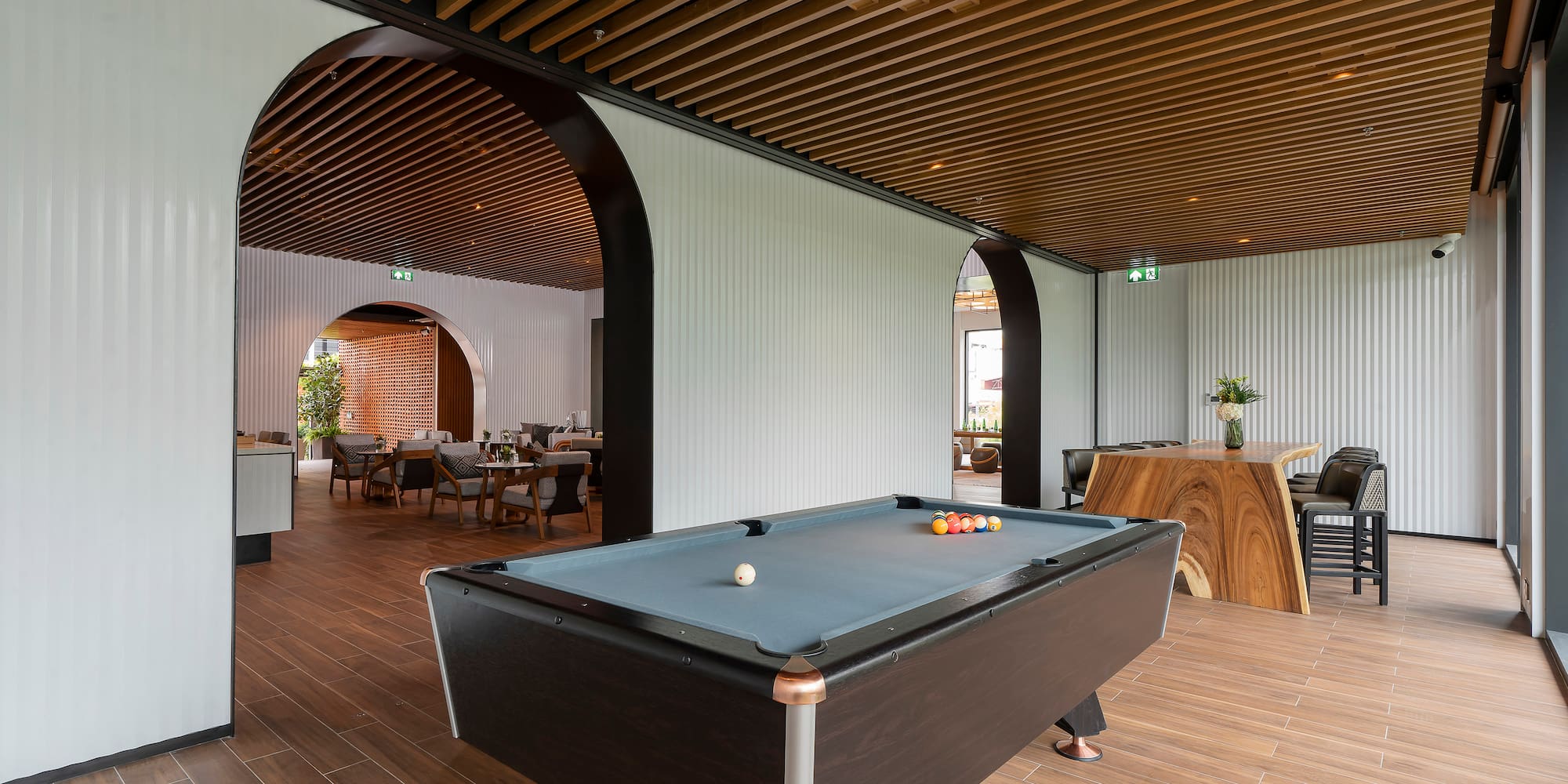 a pool table in a room