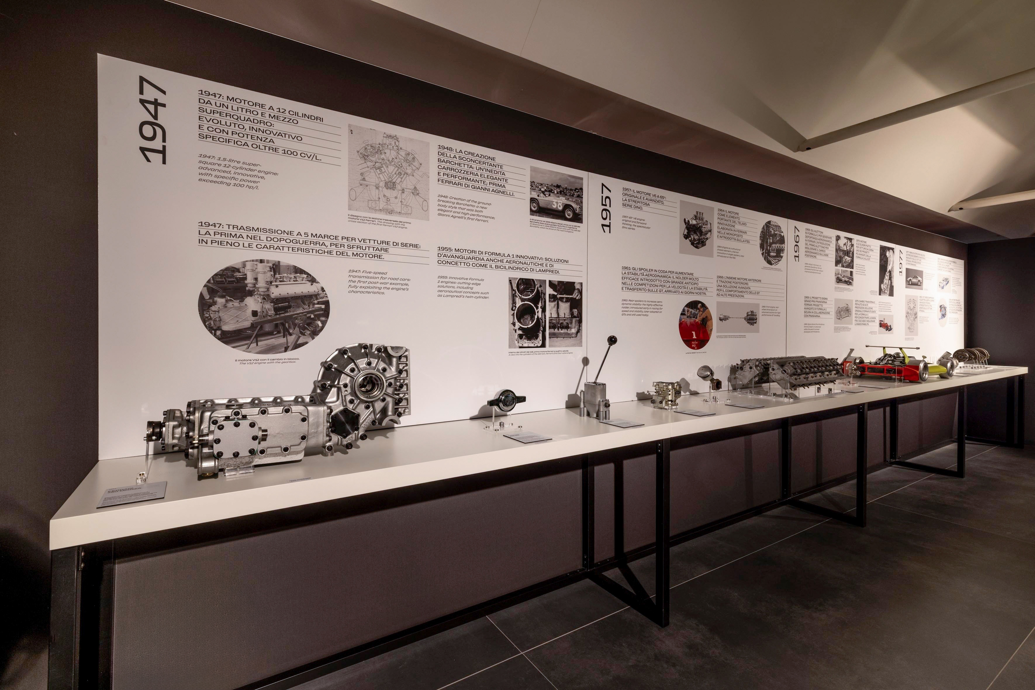 a display of mechanical parts on a white surface