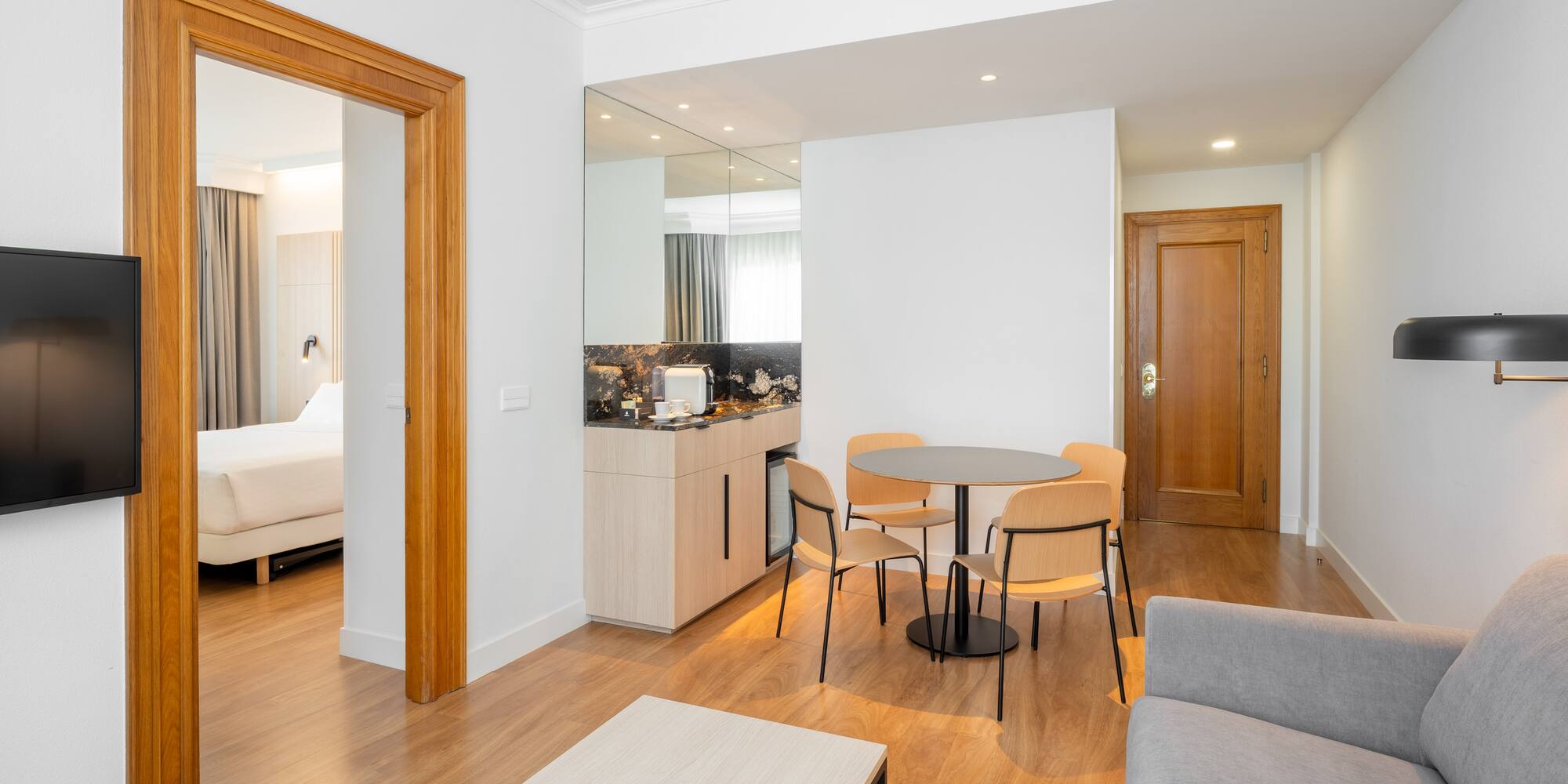 a room with a couch and a table