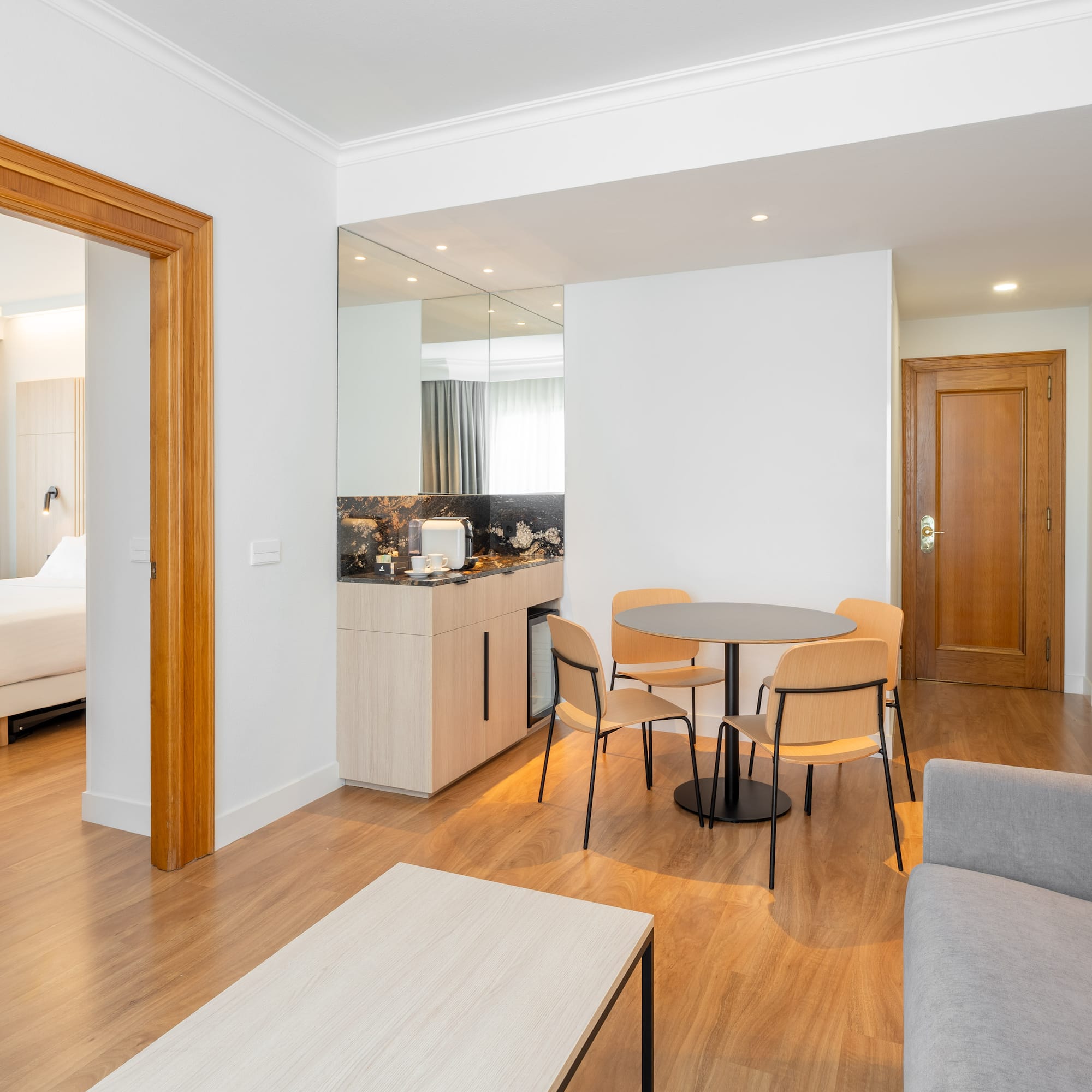 a room with a couch and a table