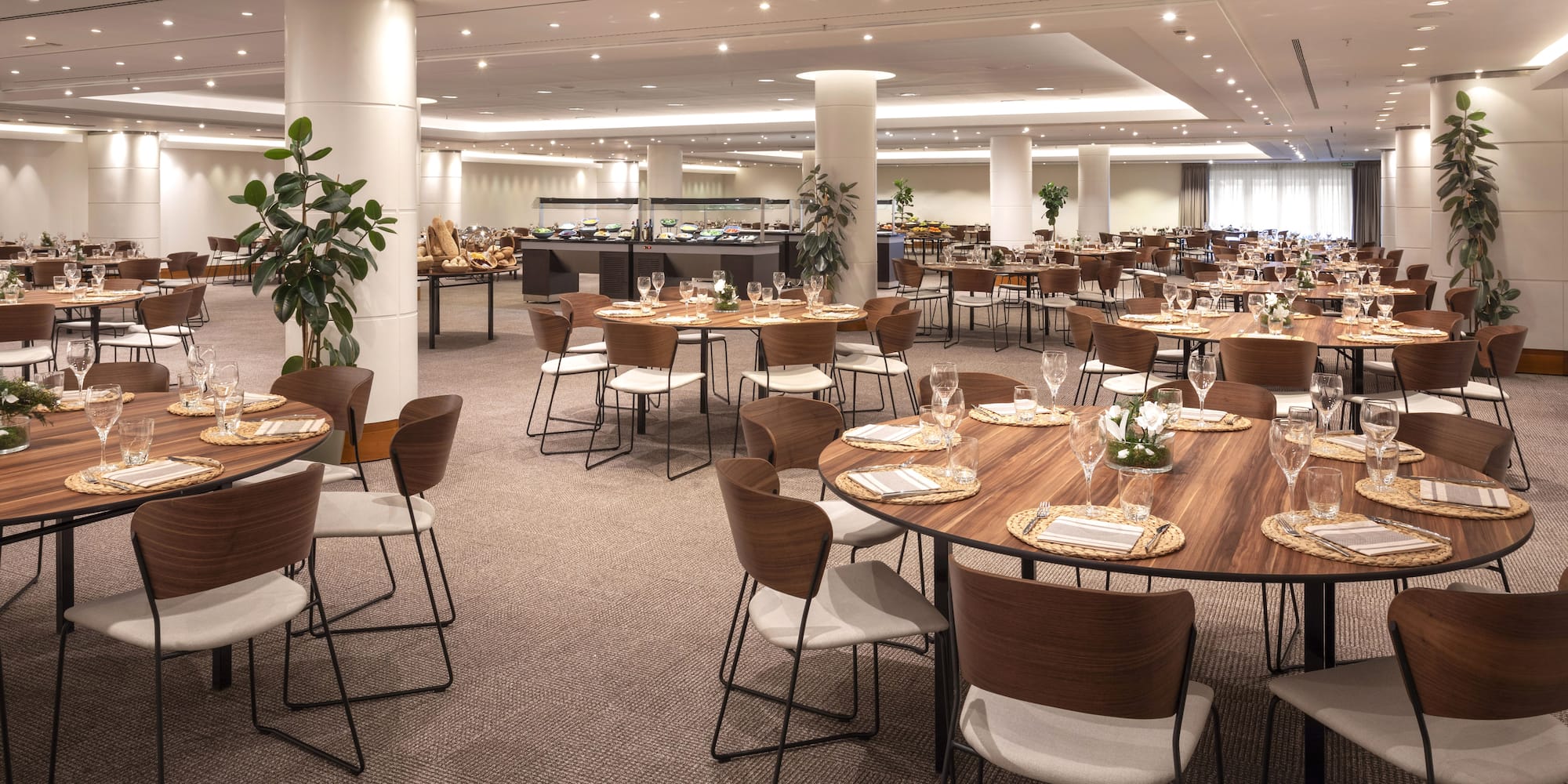 a room with tables and chairs