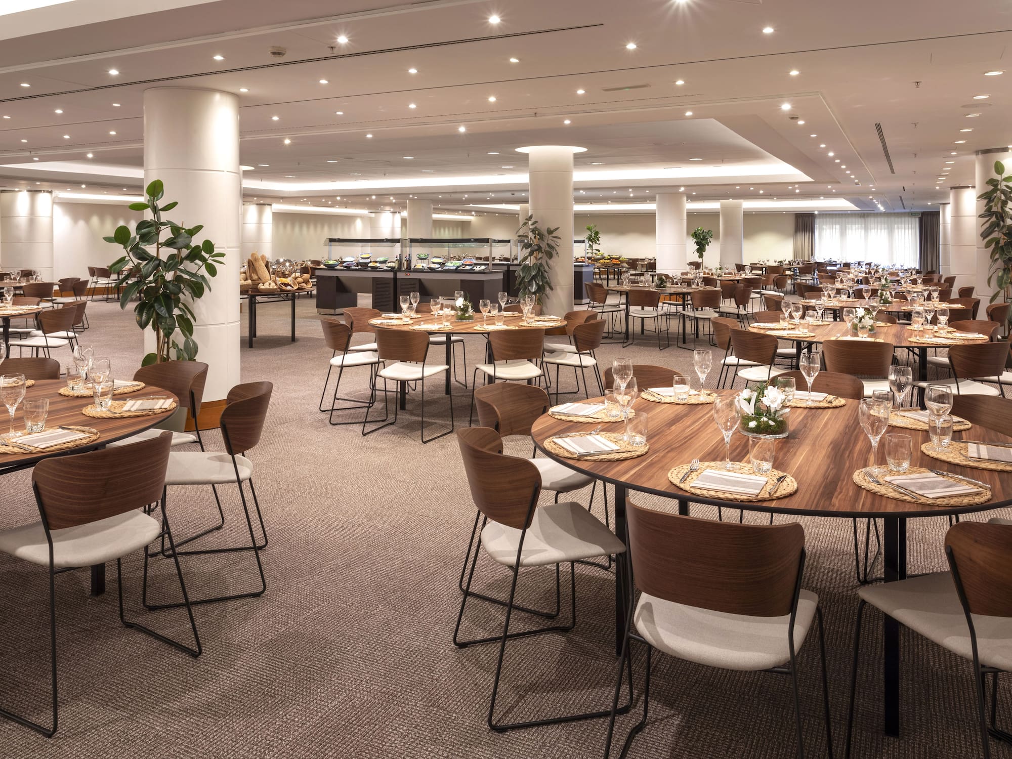 a room with tables and chairs