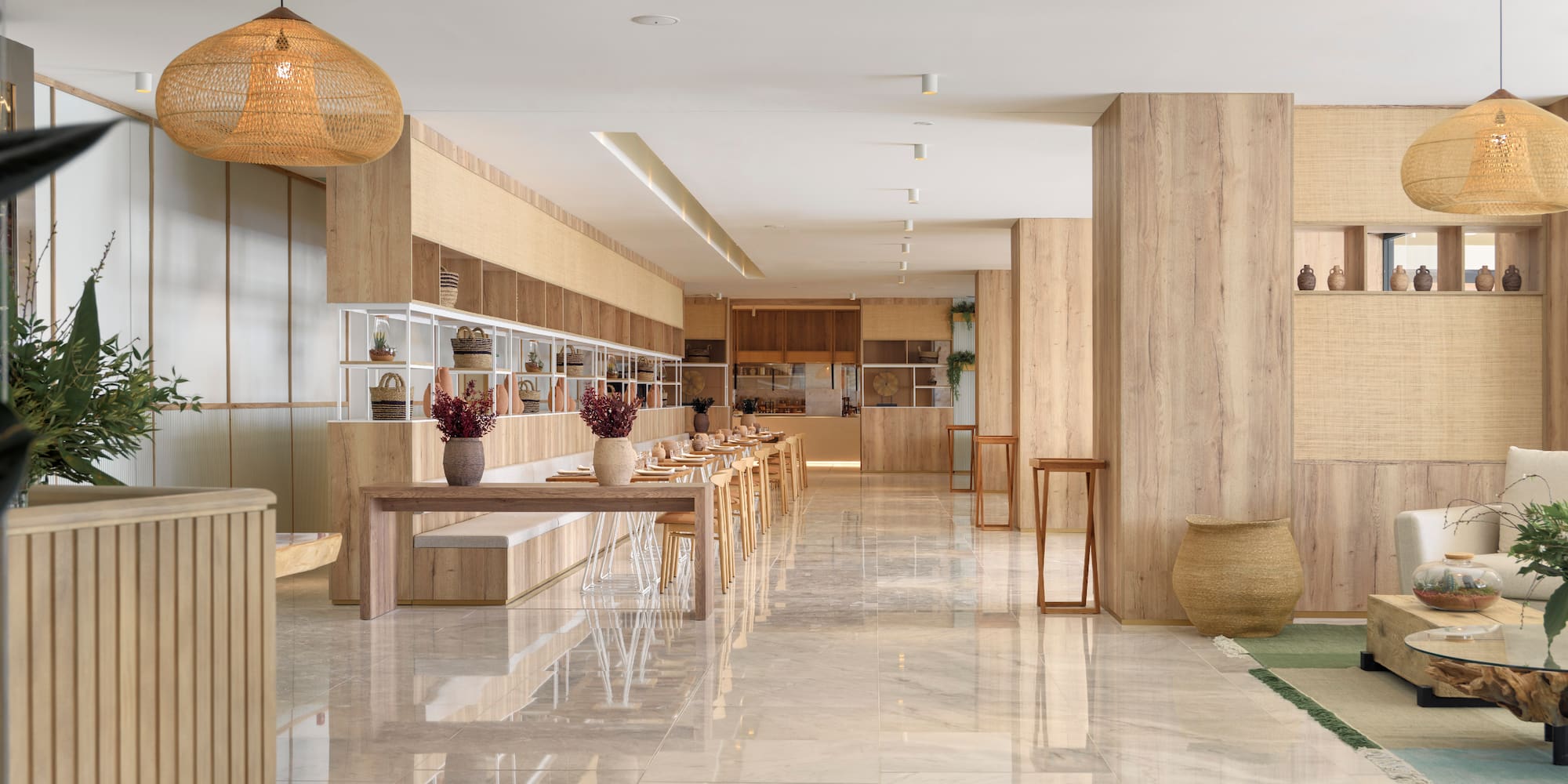 a room with a table and chairs