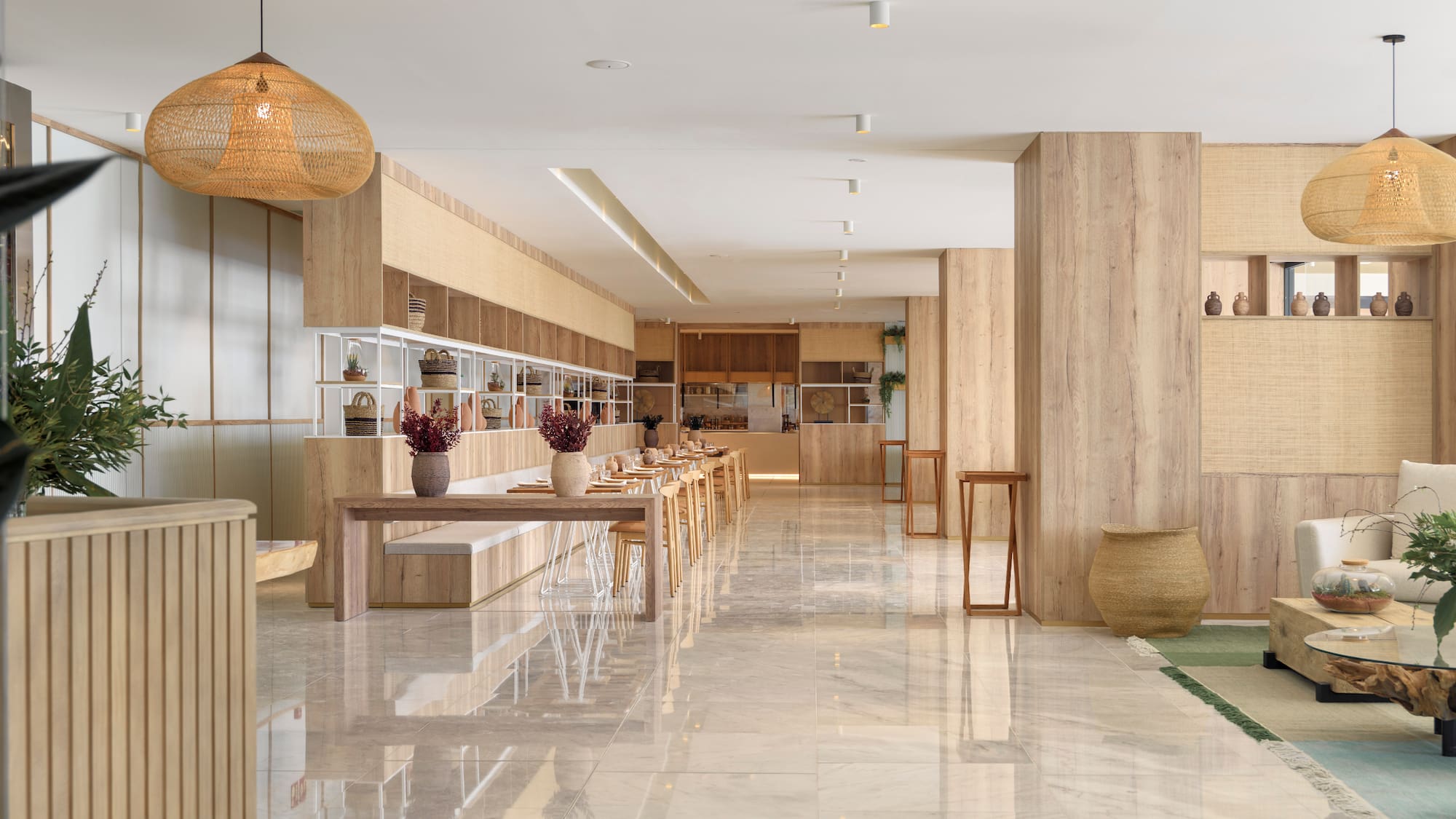 a room with a table and chairs