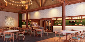 a room with tables and chairs