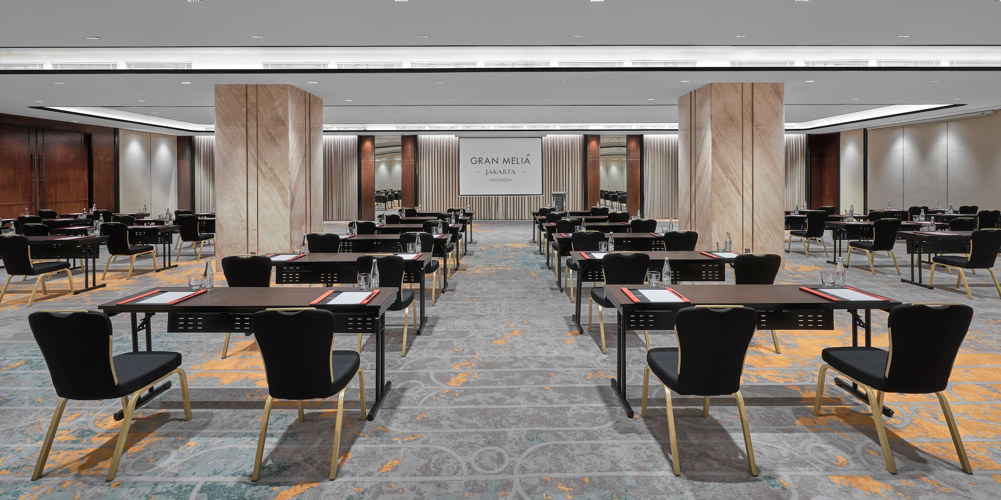 a room with tables and chairs