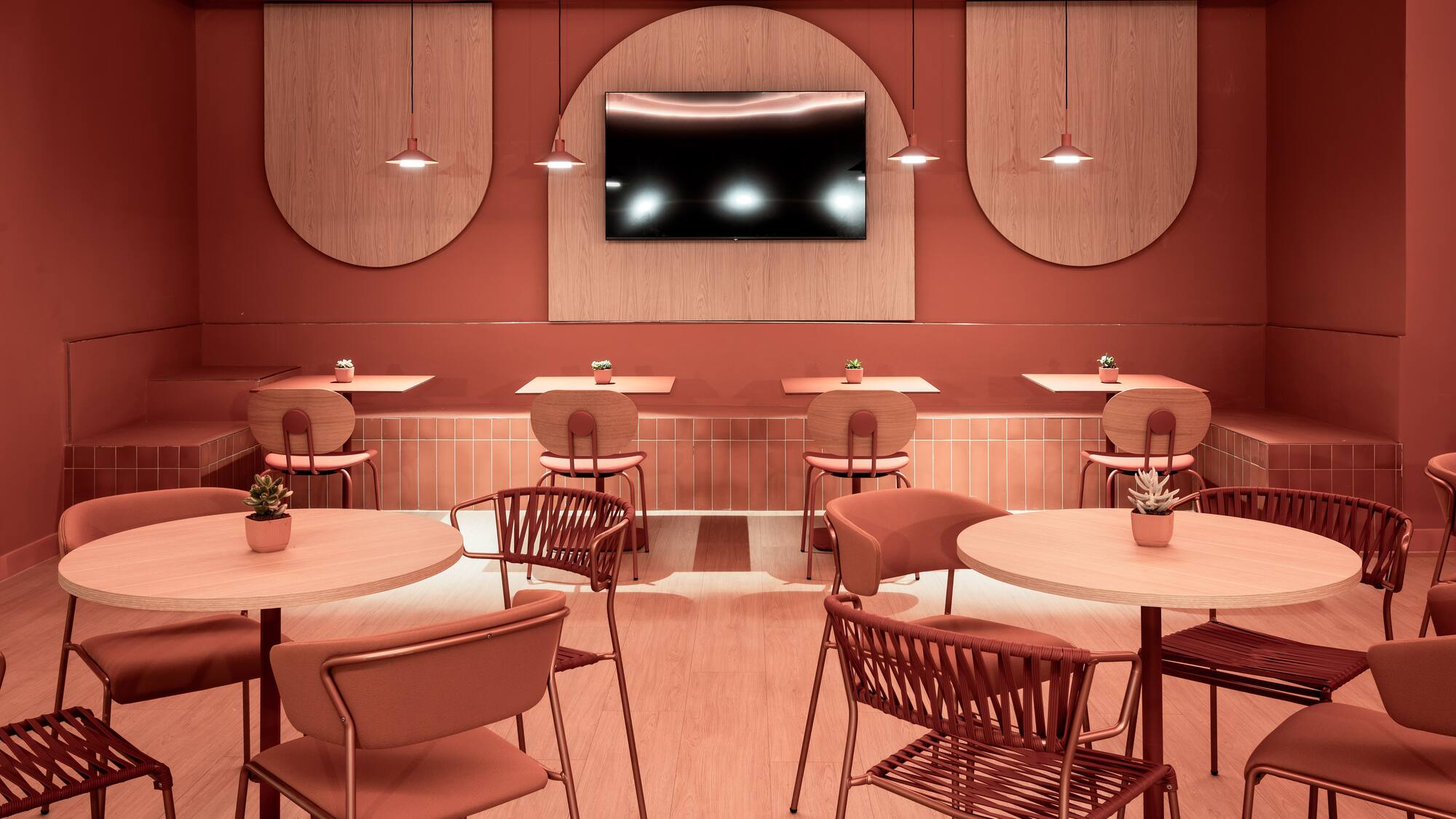 a room with tables and chairs