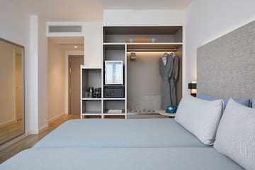 a room with a bed and a closet