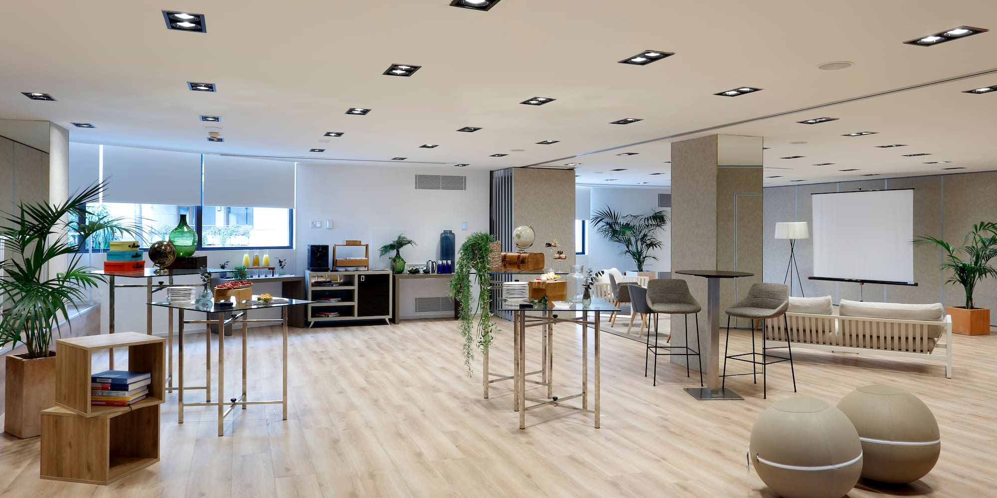 a room with tables and chairs