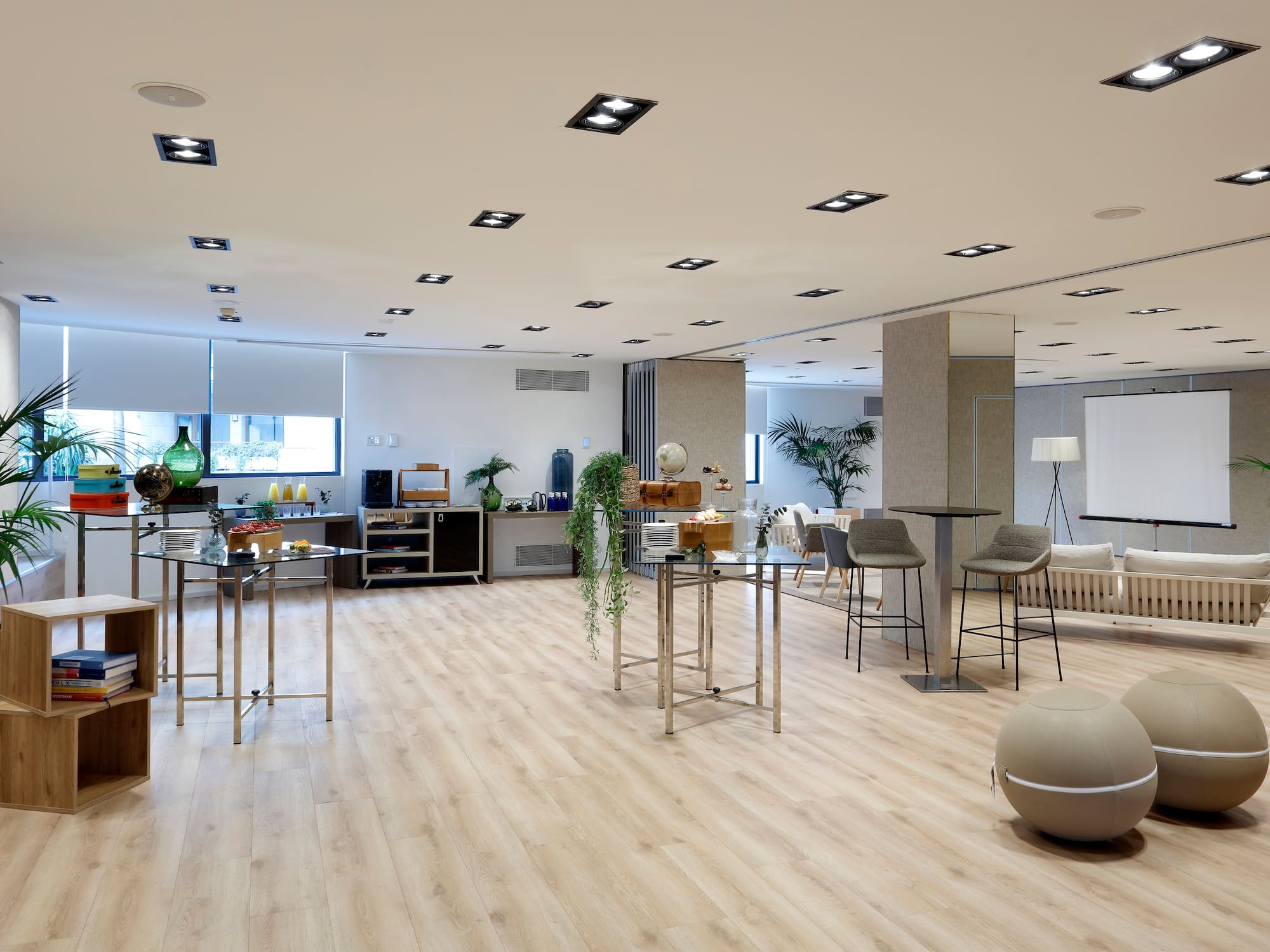 a room with tables and chairs