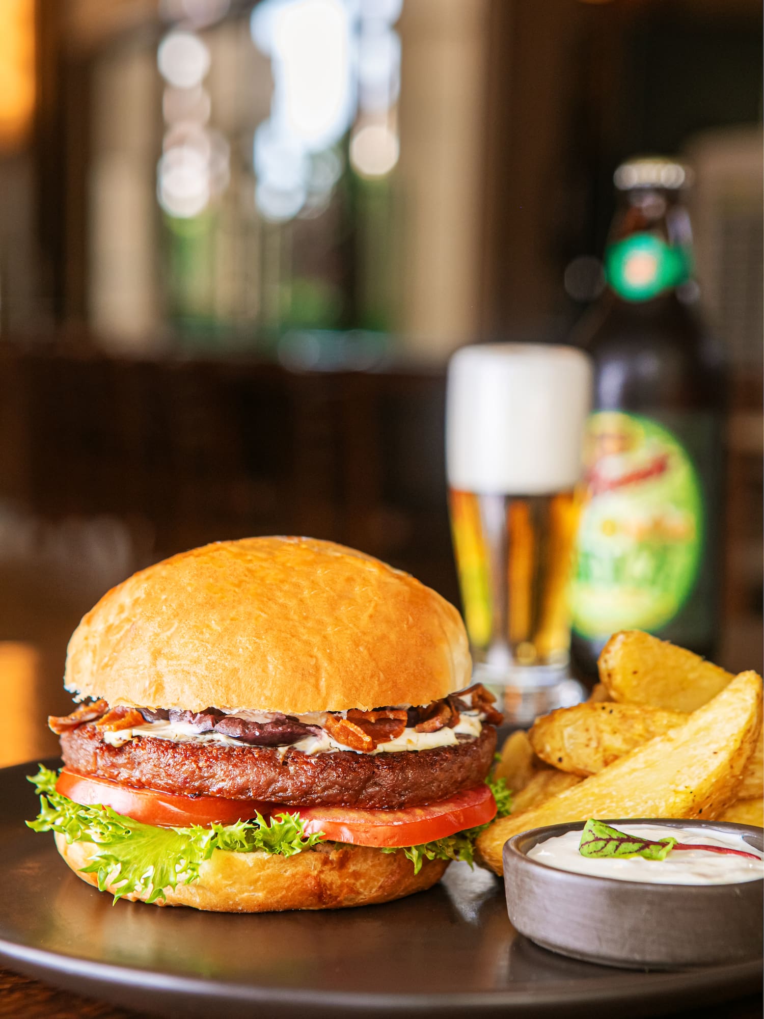 a burger and fries on a plate
