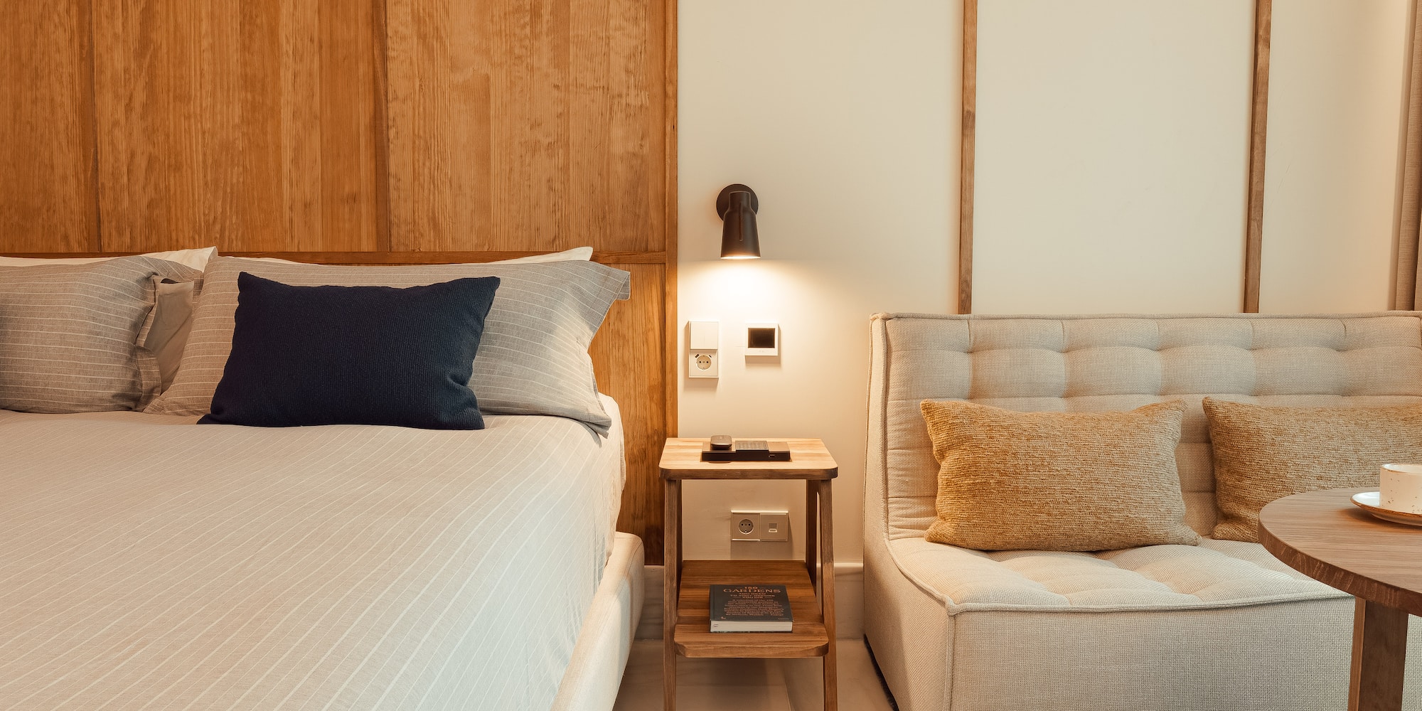 a bed and a chair in a room