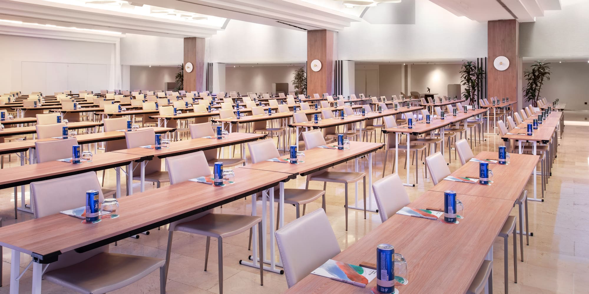 a large room with tables and chairs