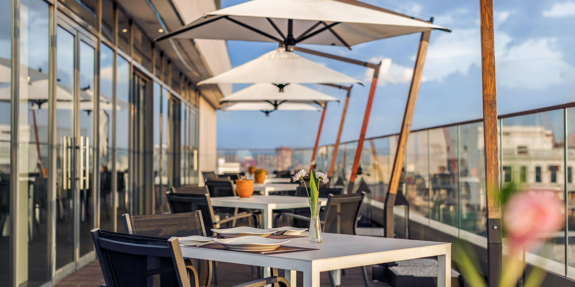 a table and chairs on a patio