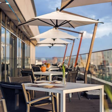 a table and chairs on a patio