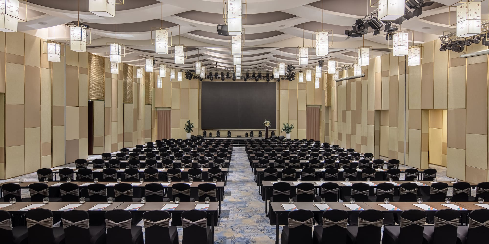 a room with tables and chairs