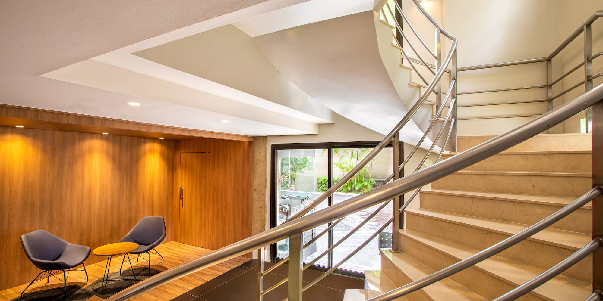 a staircase in a building