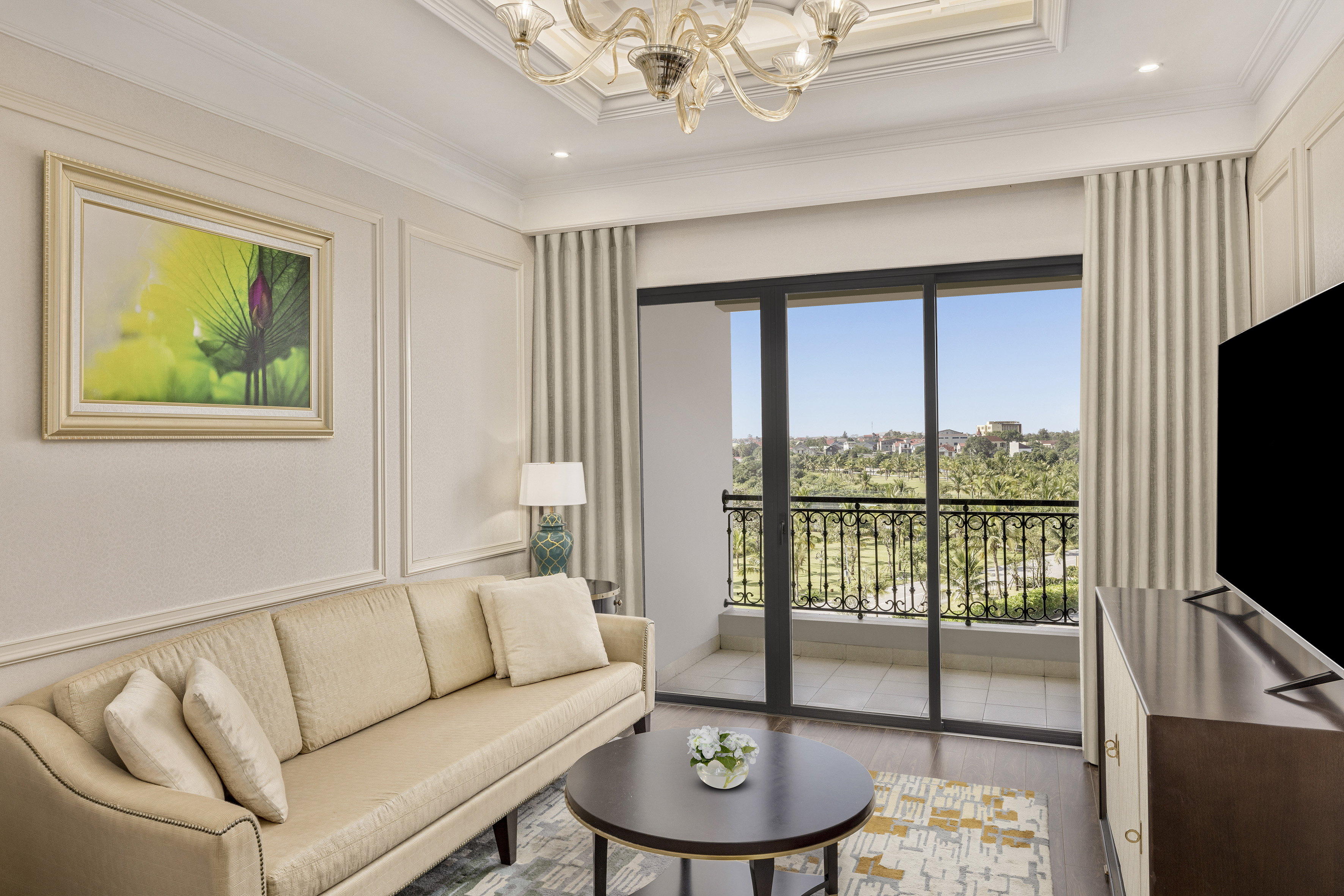 a living room with a couch and a table