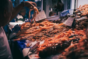 a seafood on display at a market