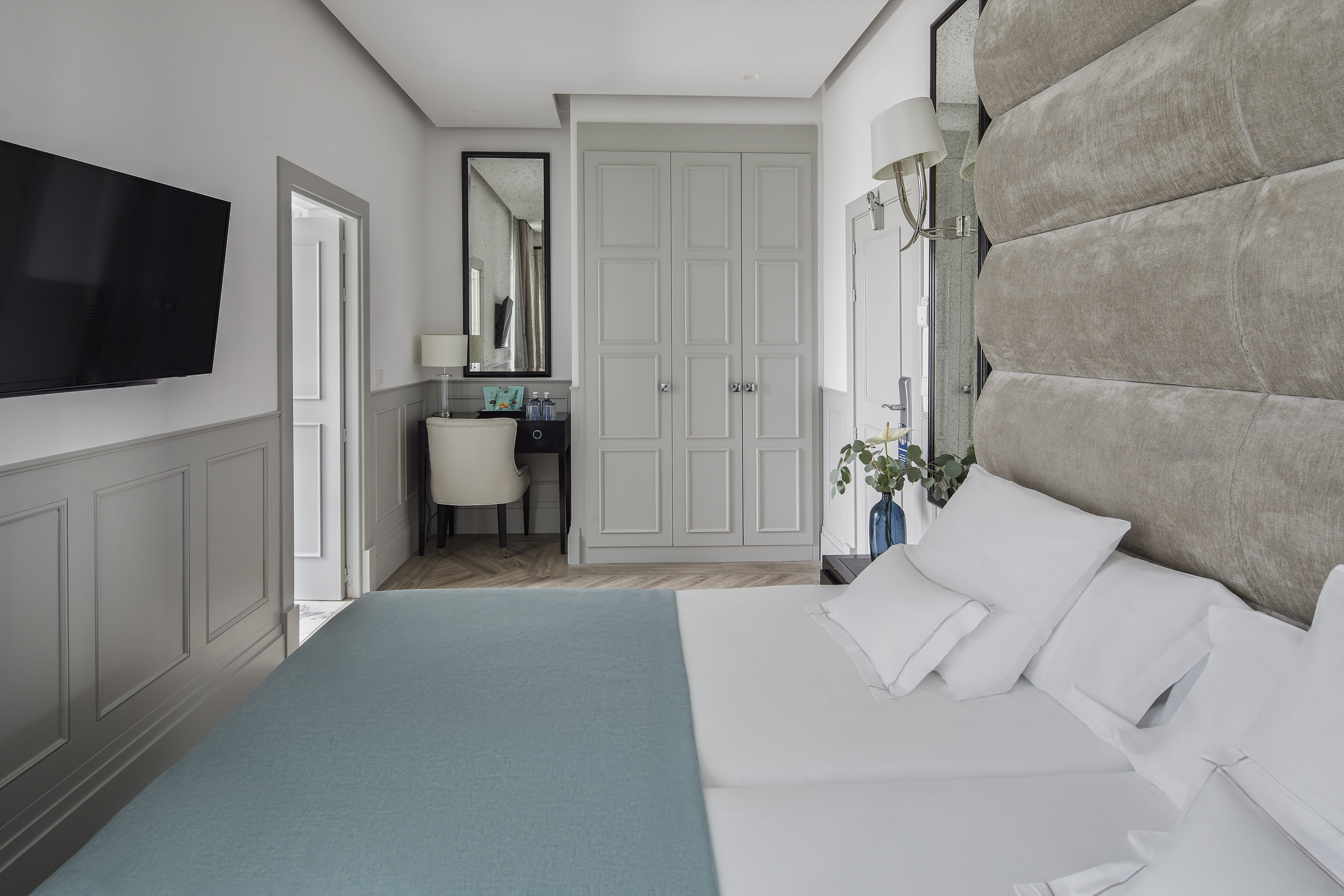 a bed in a room