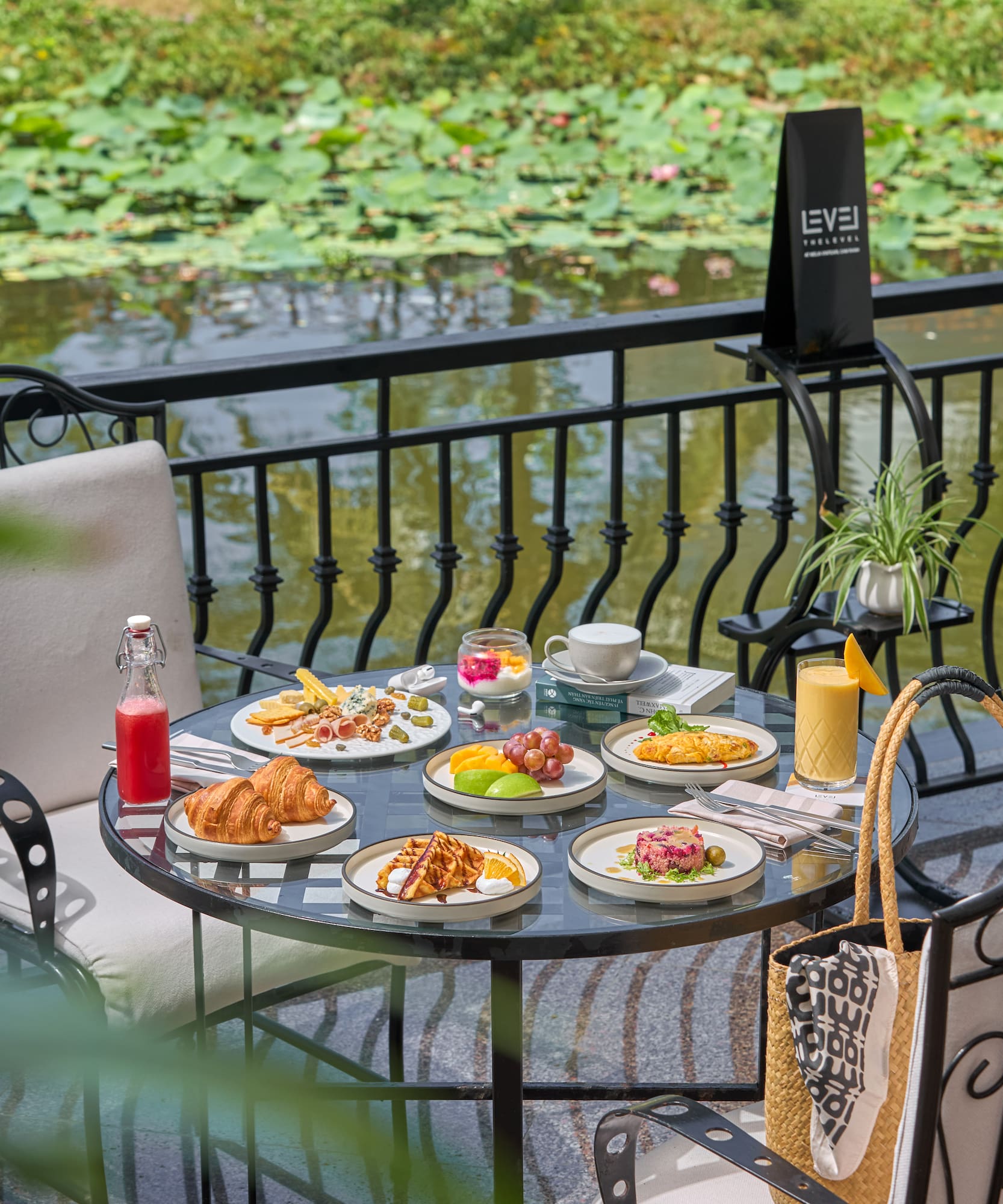 a table with plates of food on it