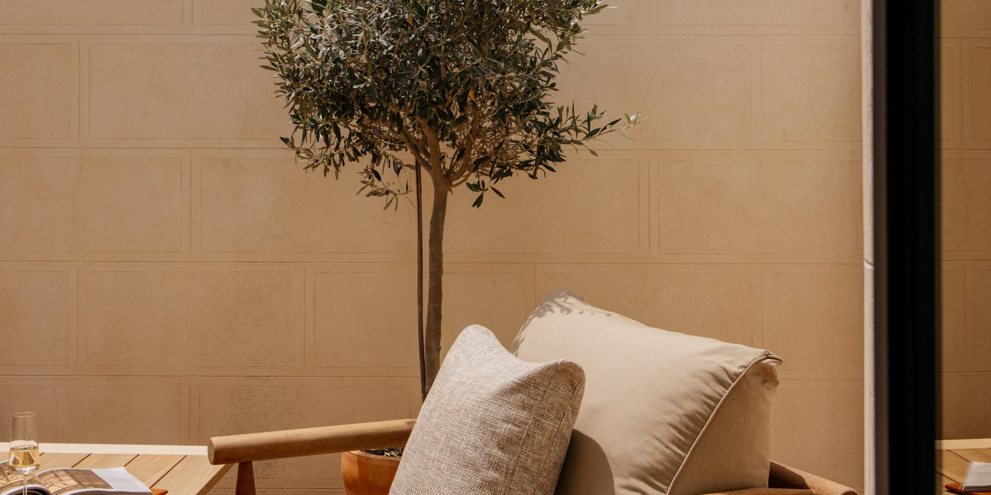 a chair and table on a deck