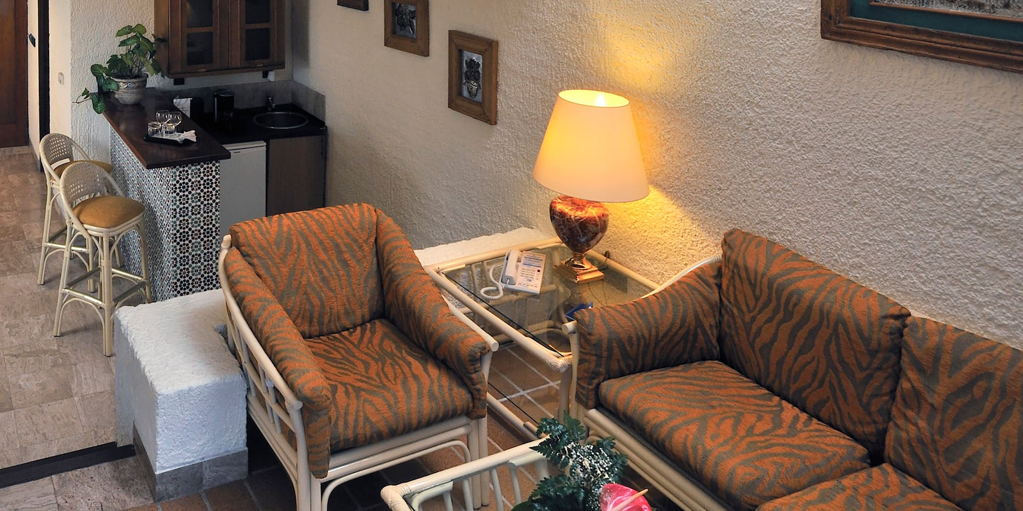 a room with a table and chairs