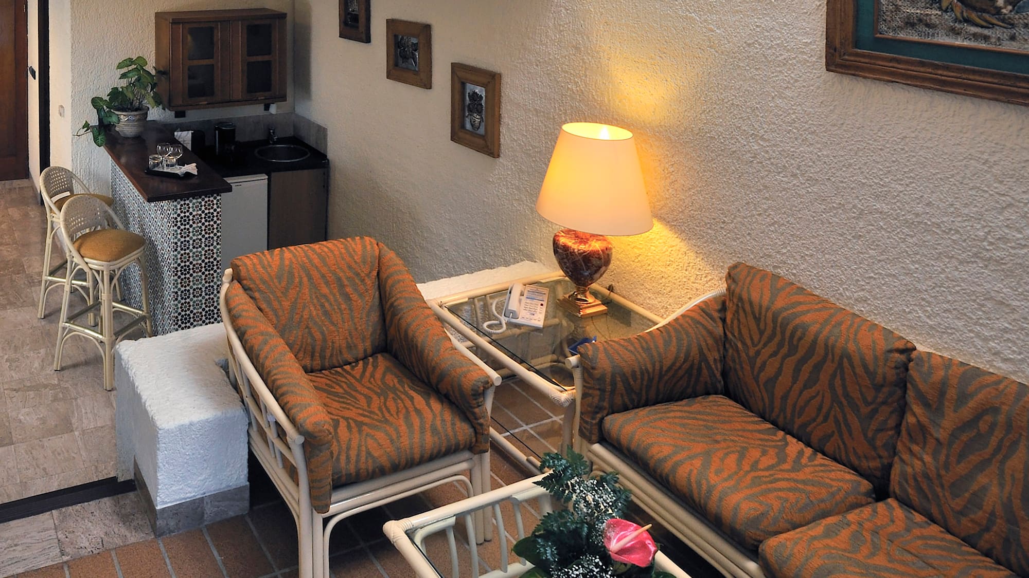 a room with a table and chairs