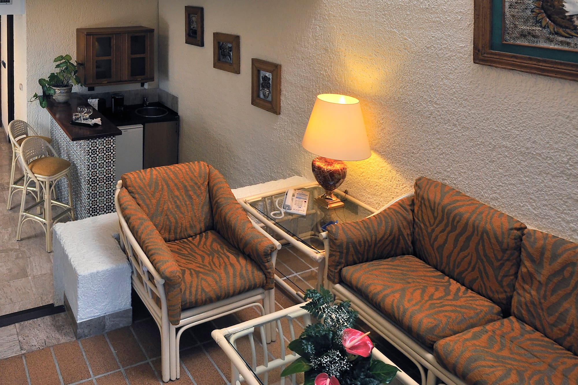 a room with a table and chairs