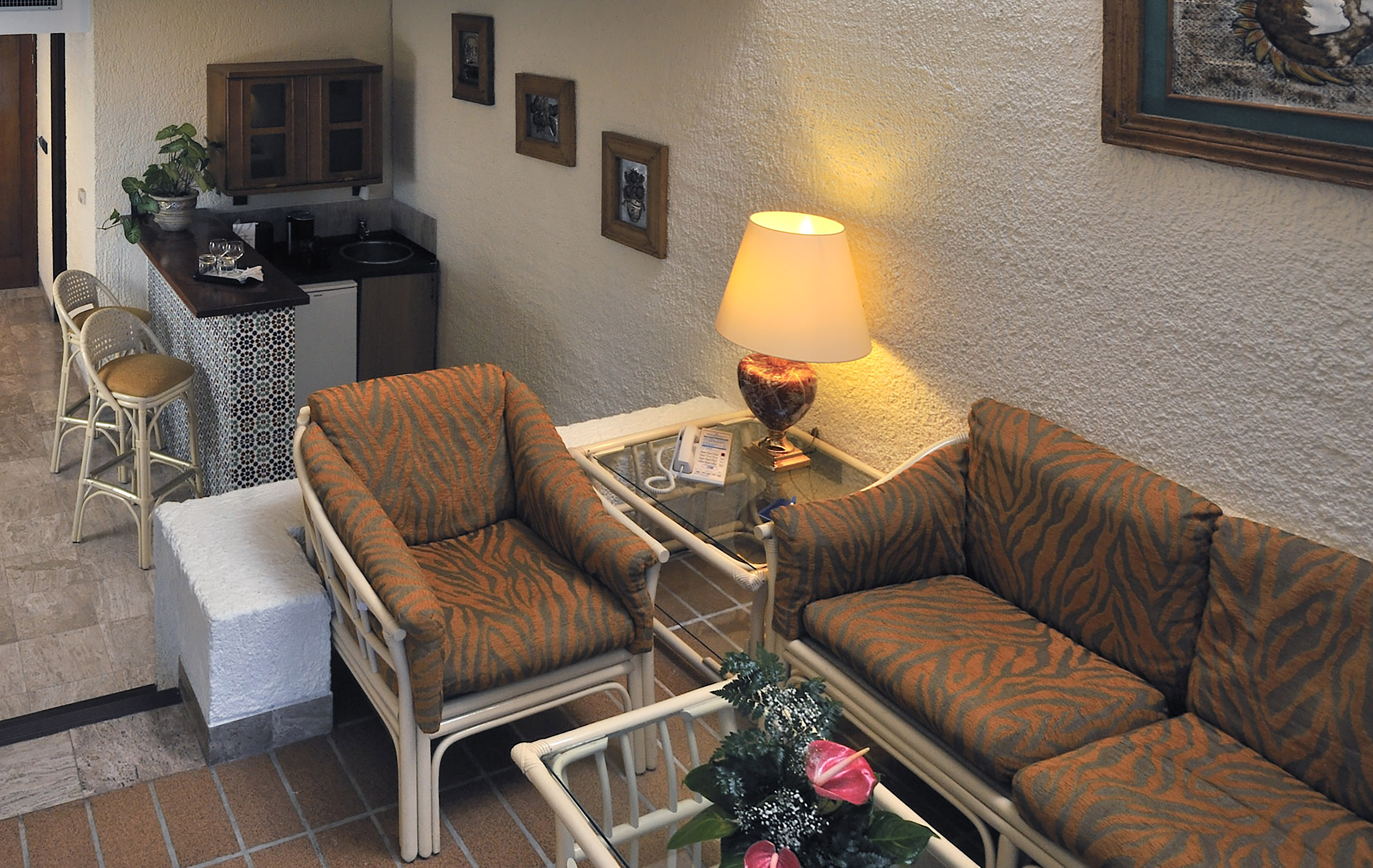 a room with a table and chairs