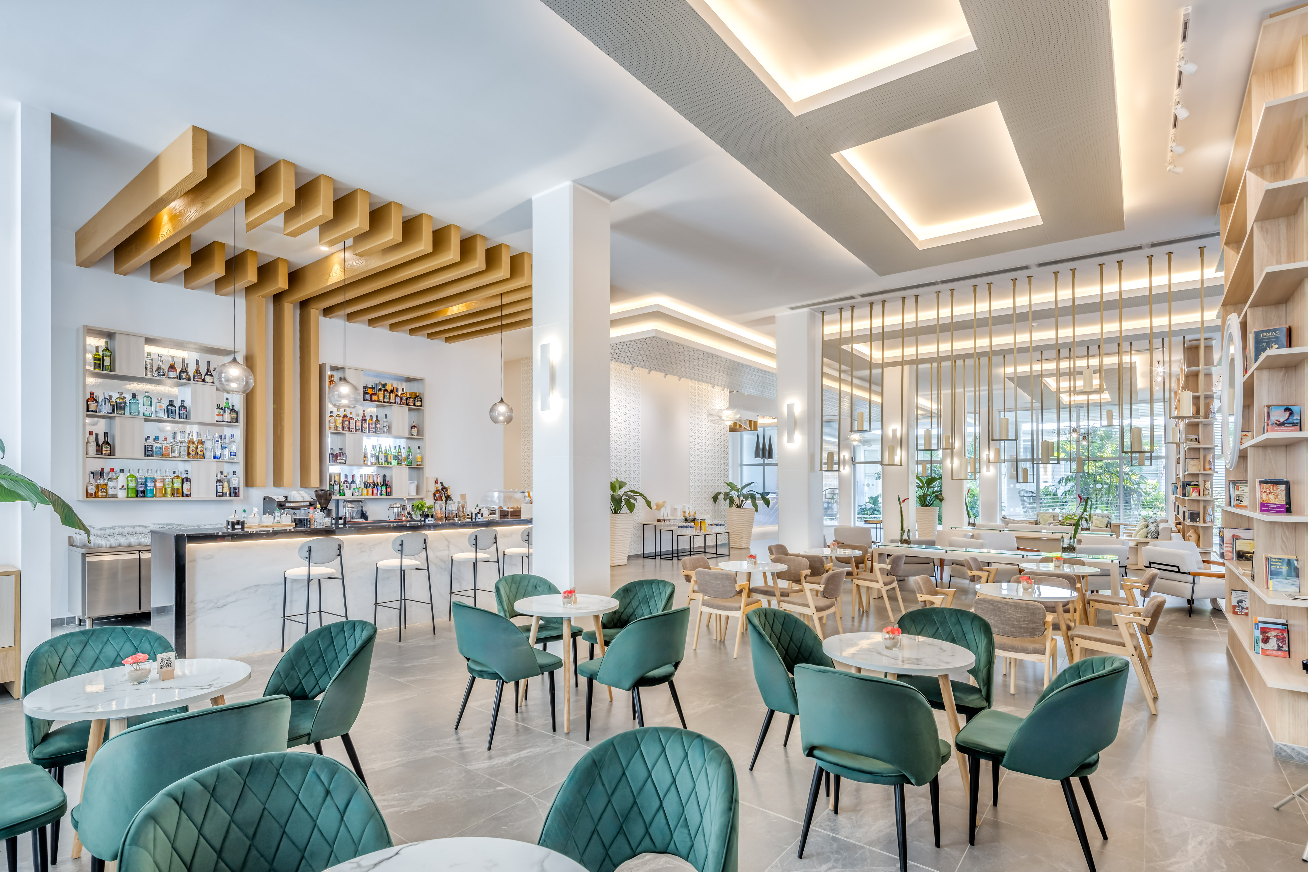 a room with tables and chairs