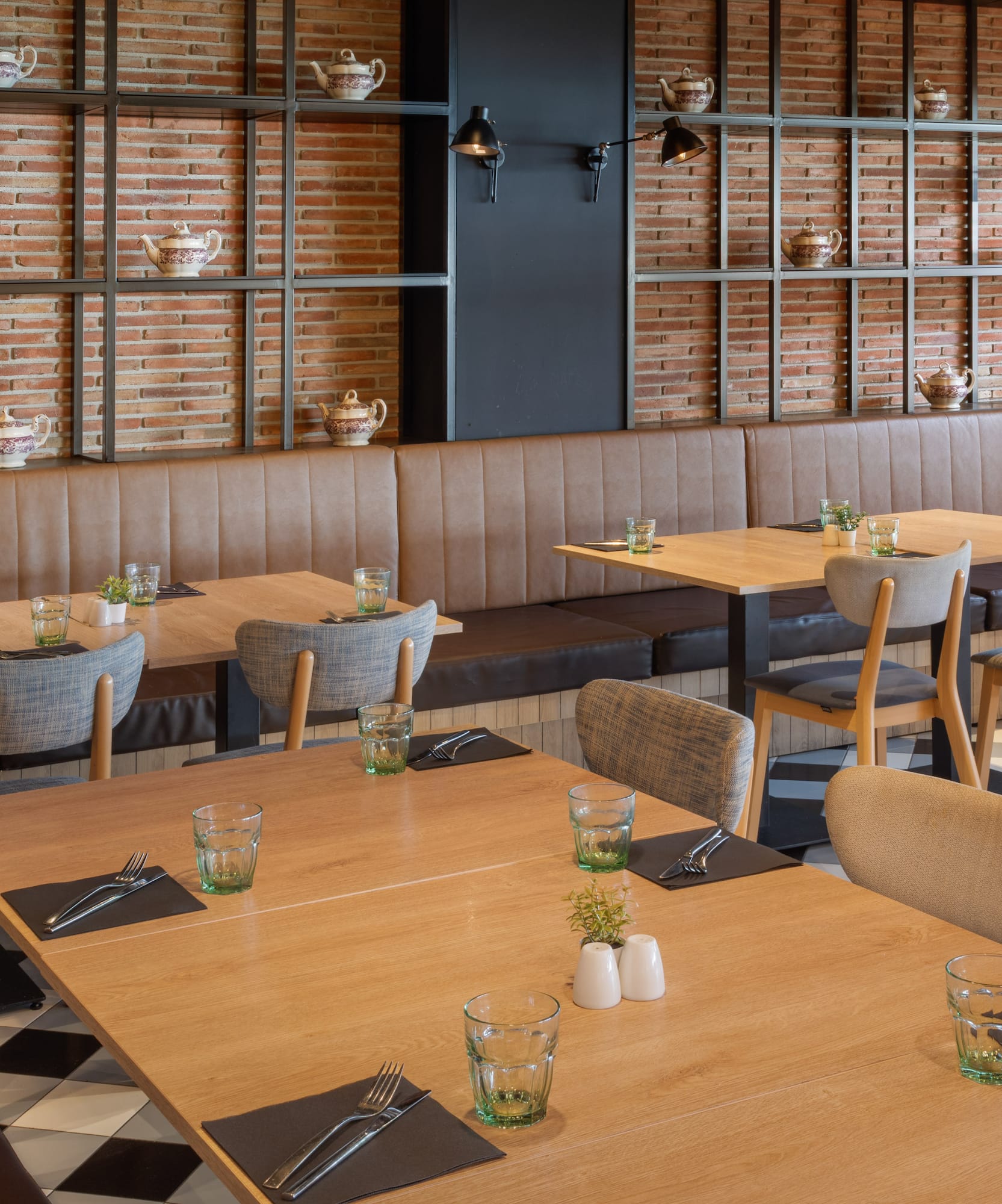 a room with tables and chairs