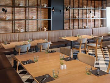 a room with tables and chairs