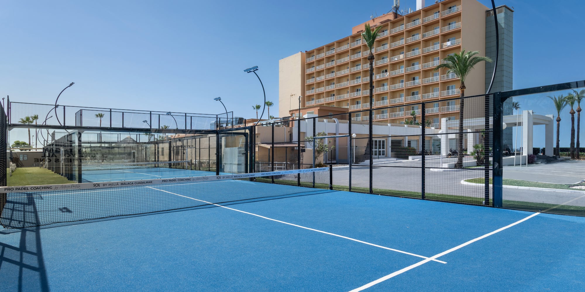 Blue padel court at Sol by Melia Málaga Guadalmar hotel resort.
