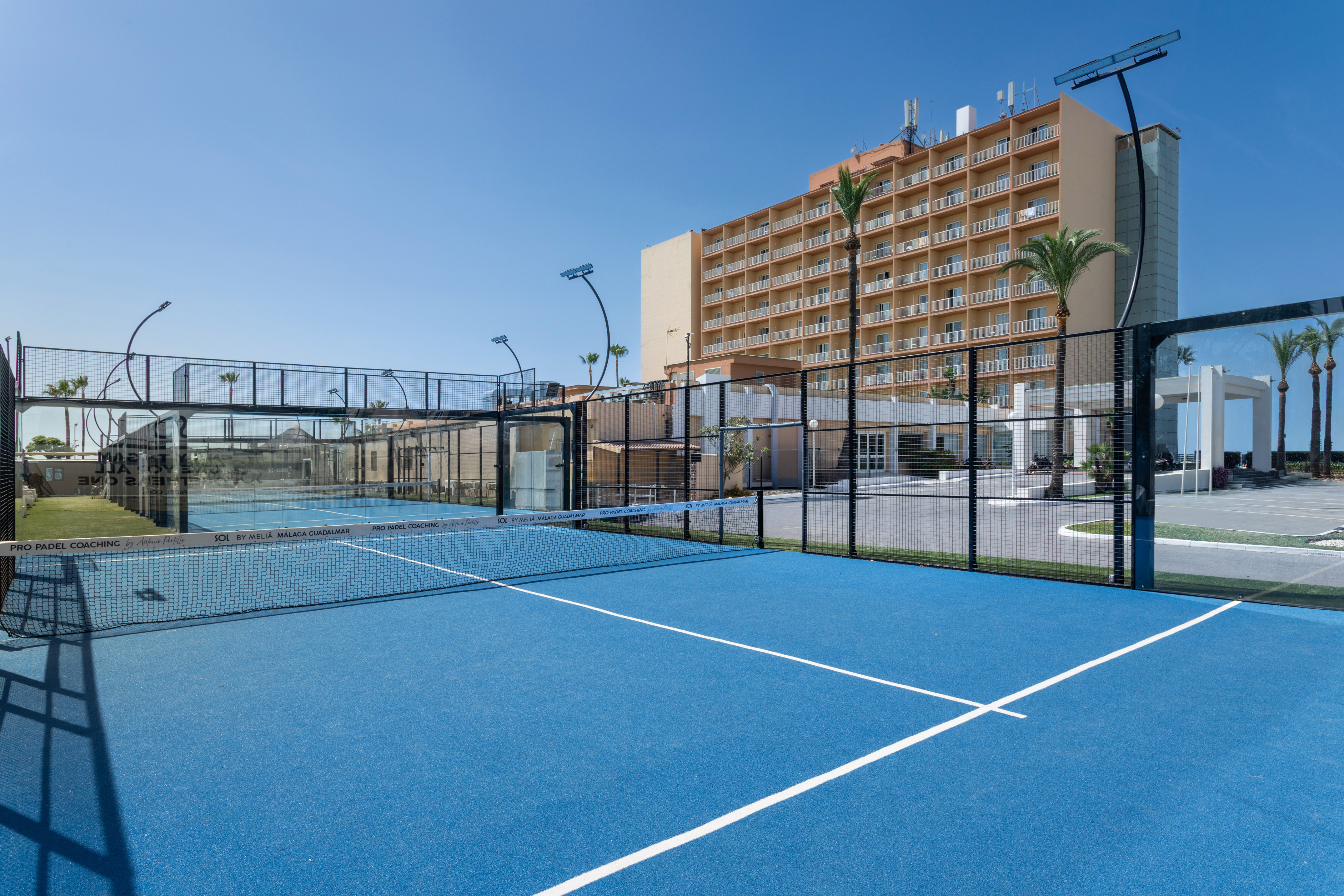 Blue padel court at Sol by Melia Málaga Guadalmar hotel resort.