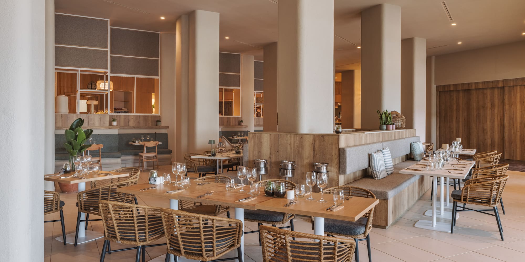 a restaurant with tables and chairs