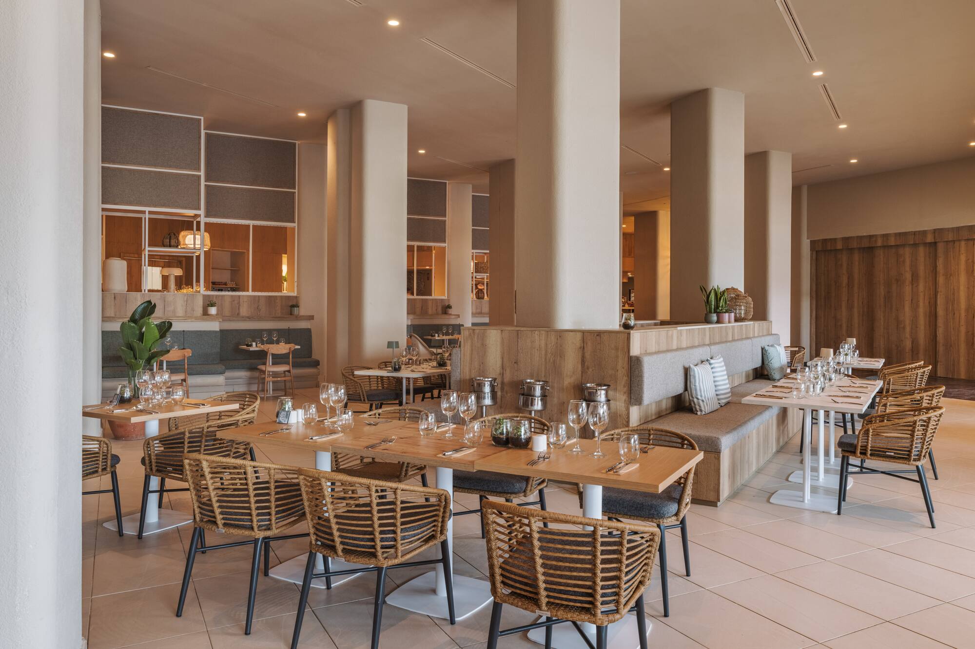 a restaurant with tables and chairs