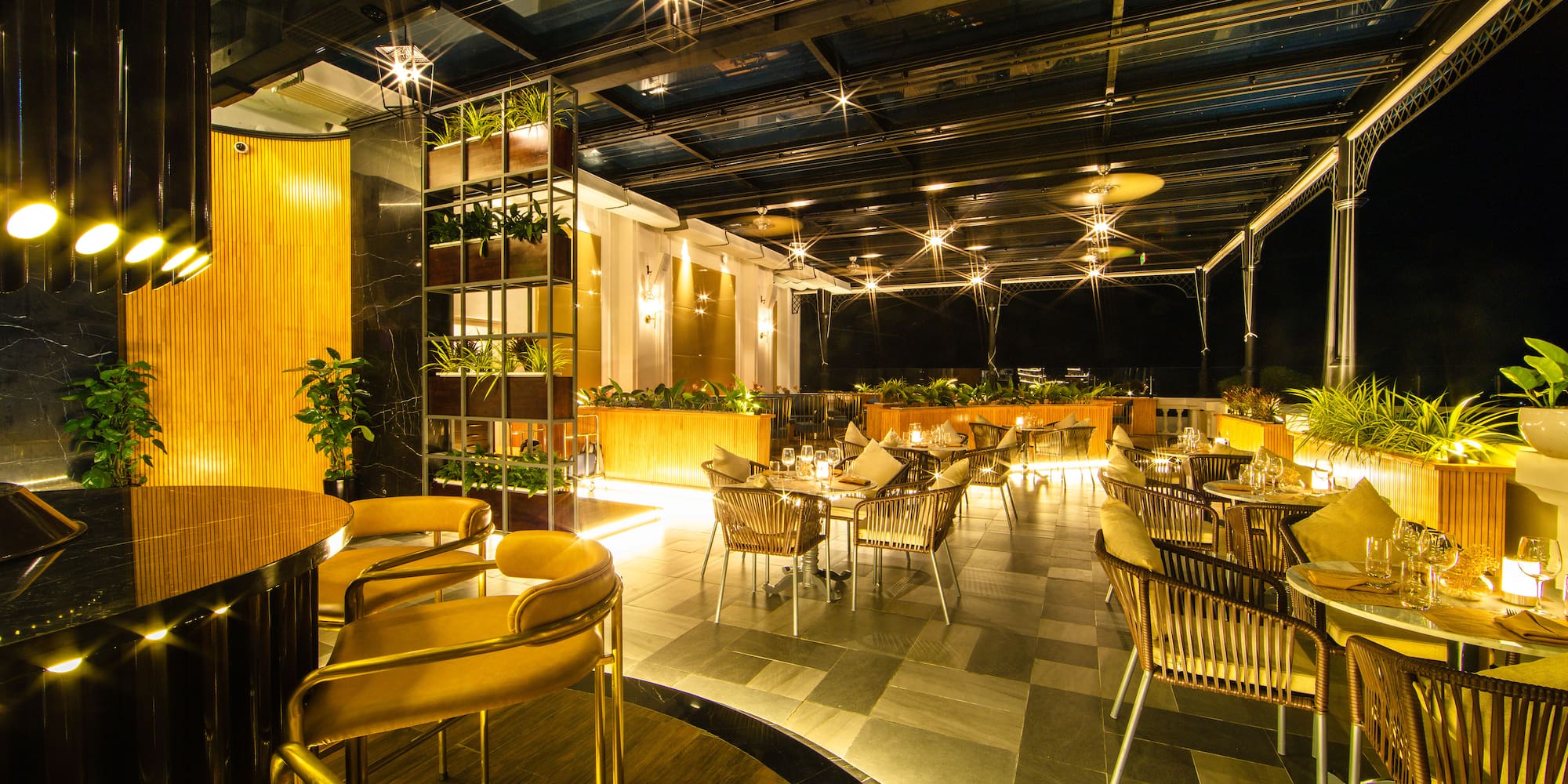 a room with tables and chairs