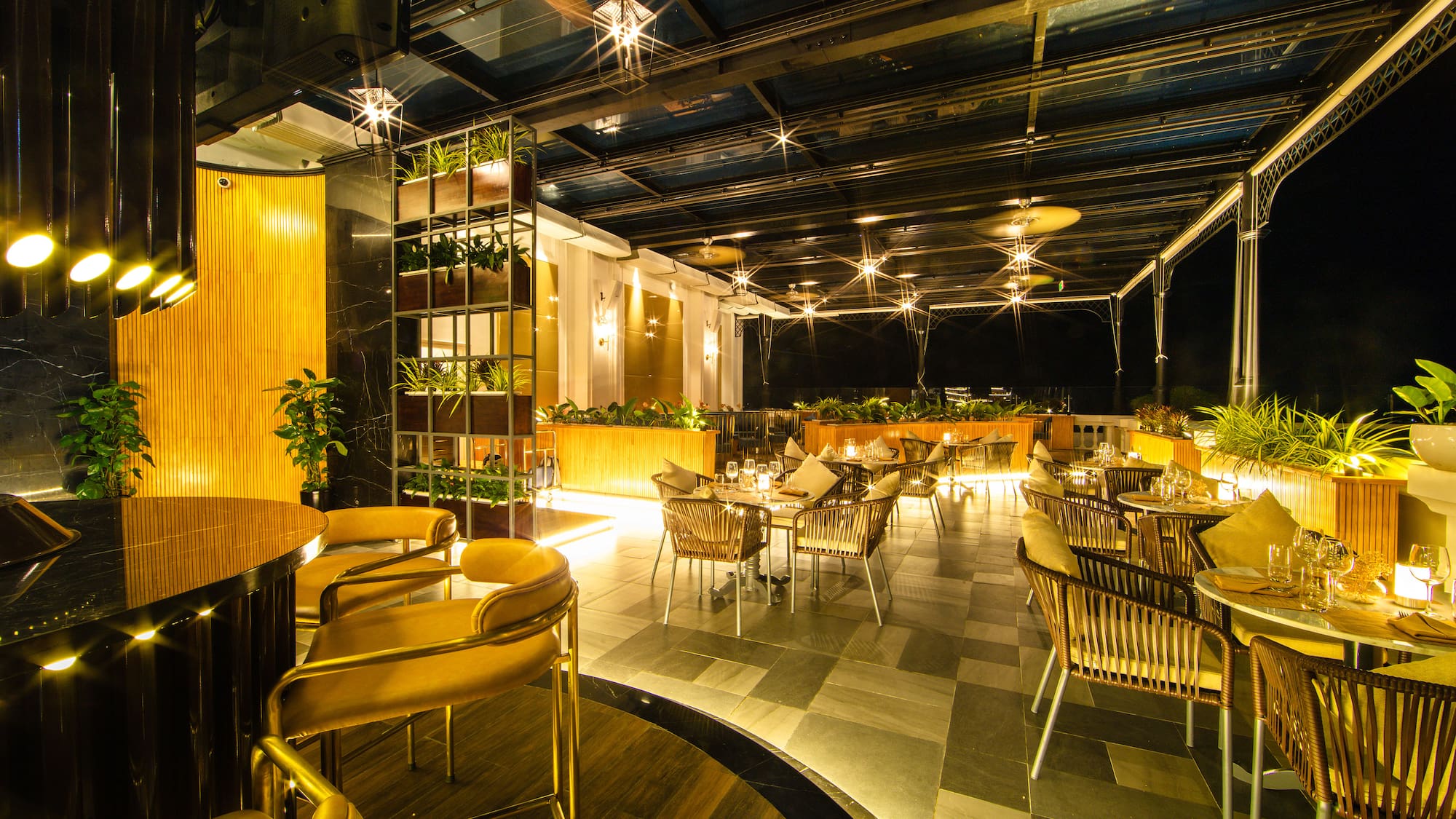 a room with tables and chairs