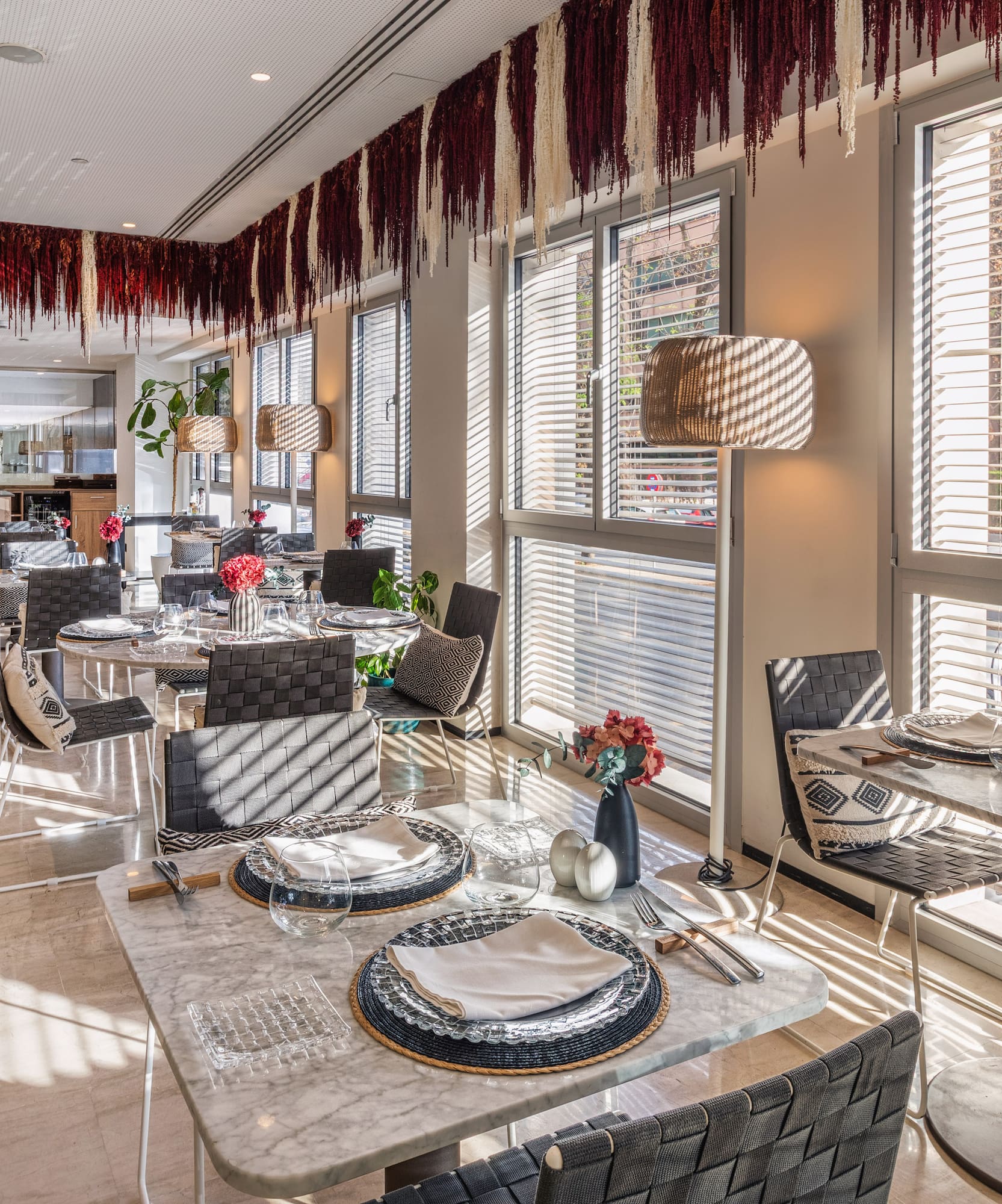 a room with tables and chairs