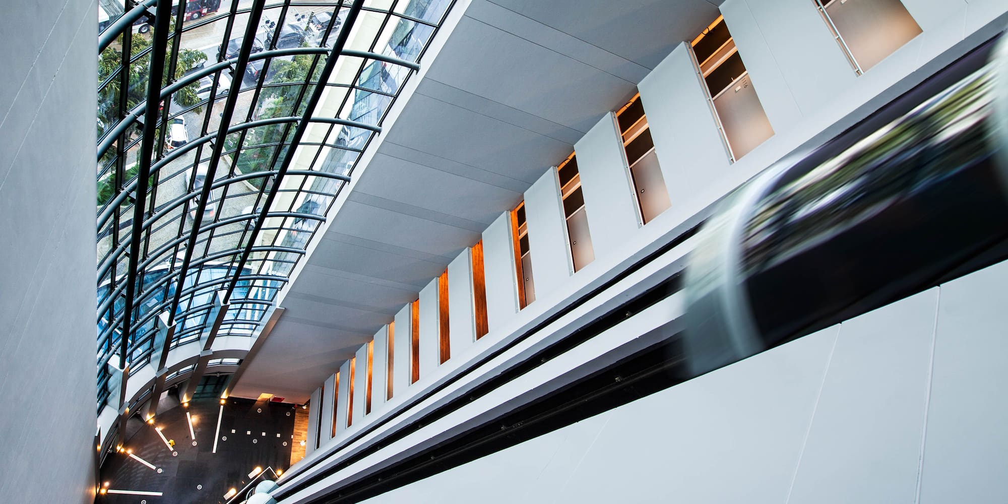 a moving escalator in a building