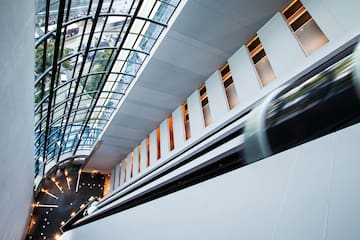 a moving escalator in a building