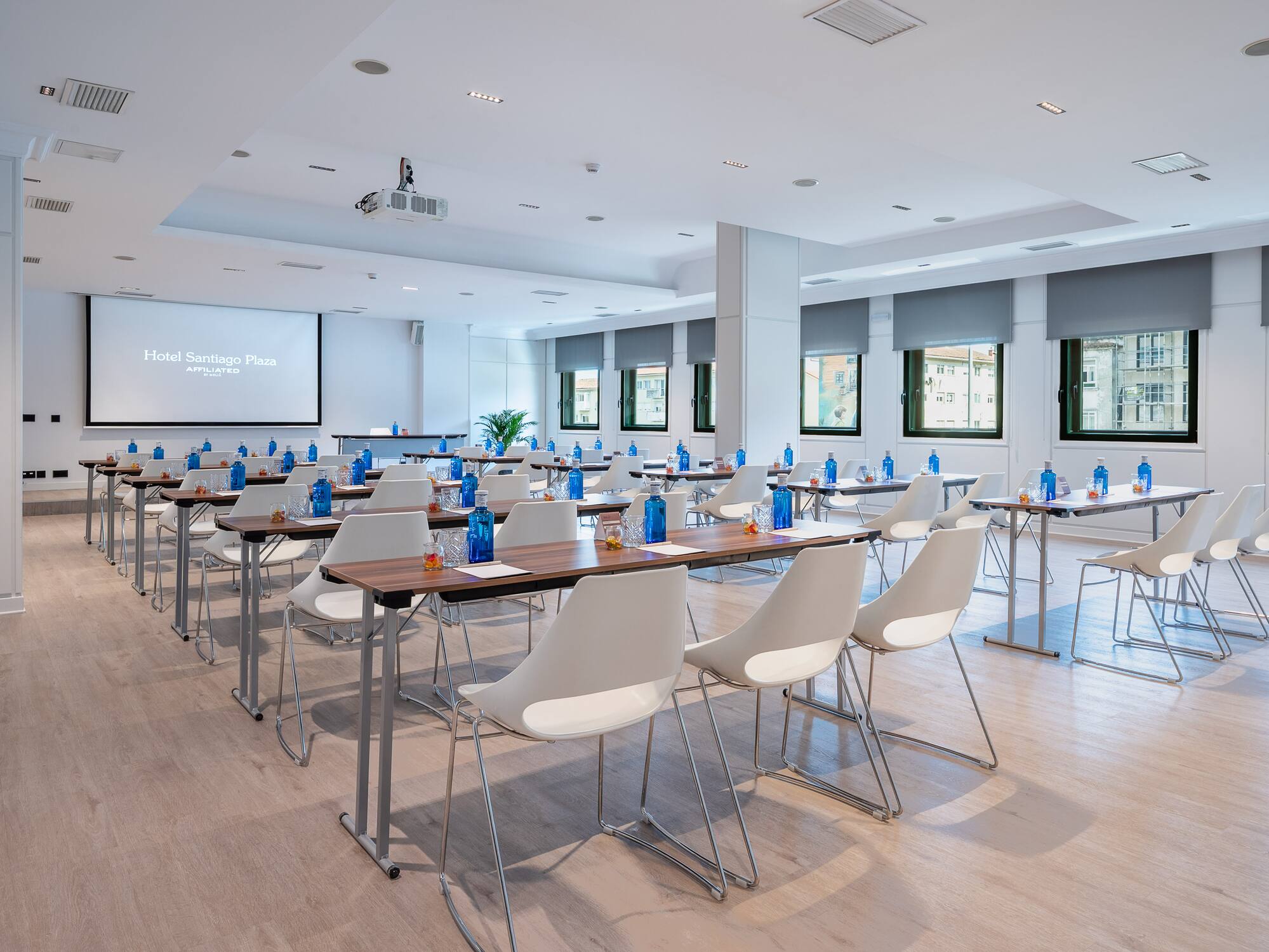 a room with tables and chairs
