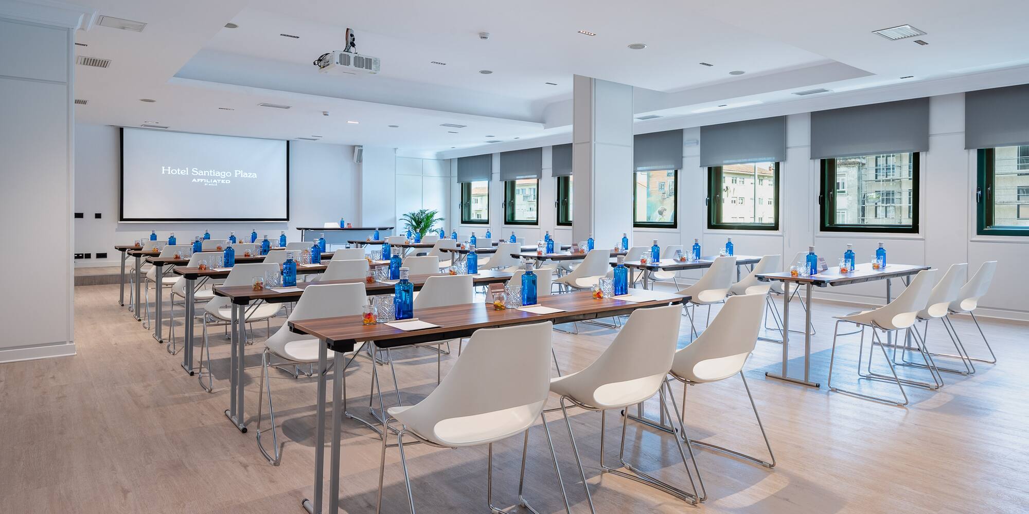 a room with tables and chairs