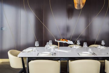 a table with plates and glasses on it