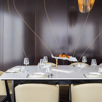 a table with plates and glasses on it