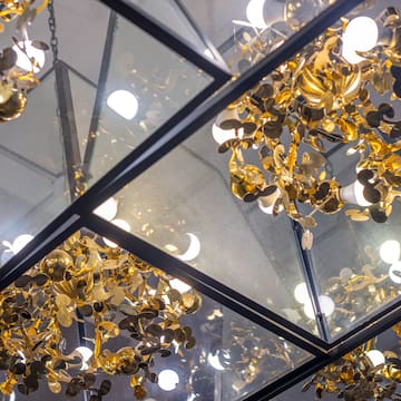 a close up of a chandelier